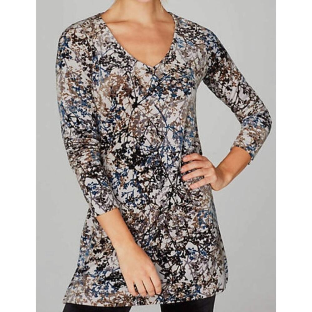 J.Jill Pure Jill Velour V Neck Tunic Zinc Calm Vines Long Sleeve Size XS Petite